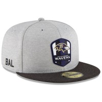 Men's Baltimore Ravens New Era Heather Gray/Black 2018 NFL Sideline Road Official 59FIFTY Fitted Hat 3058412